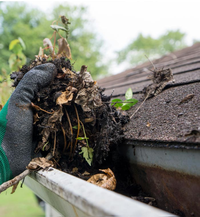 roofer from one way company performing gutter cleaning in hemet, ca